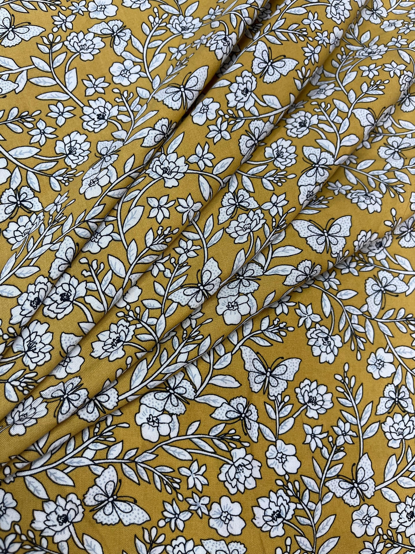 Vintage Mustard Garden Premium Rayon Fabric