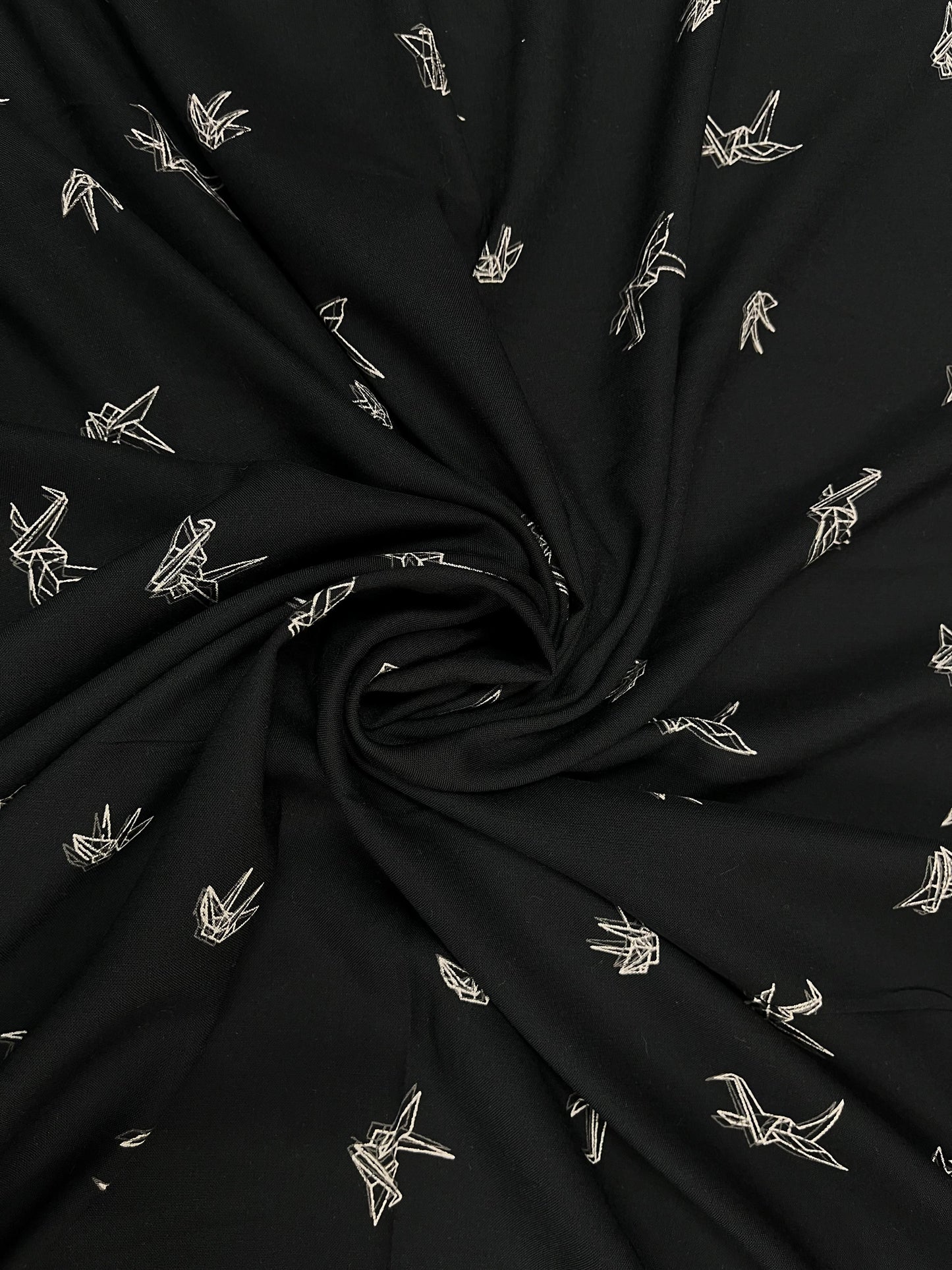 Black Origami Bird Print Premium Rayon