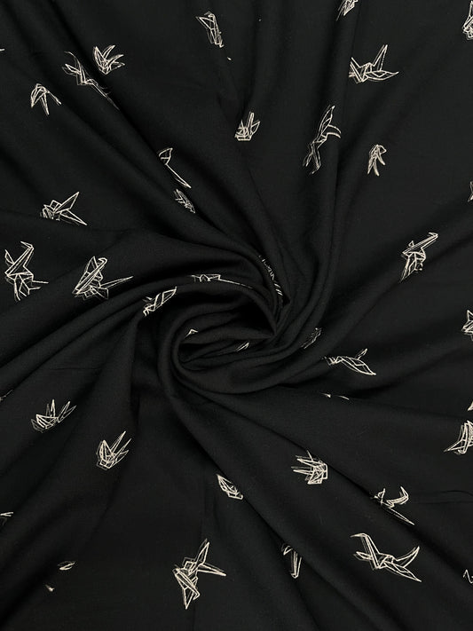 Black Origami Bird Print Premium Rayon
