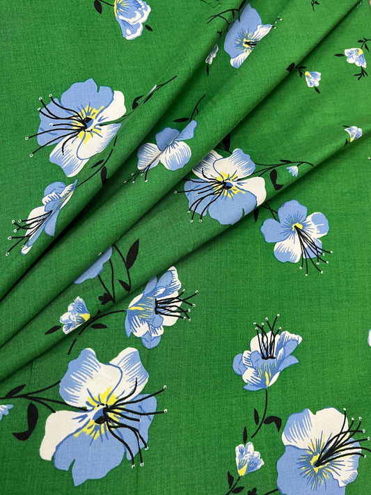 Emerald Bloom Floral Rayon Fabric