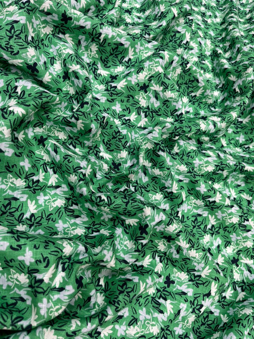 Forest Green Printed Linen