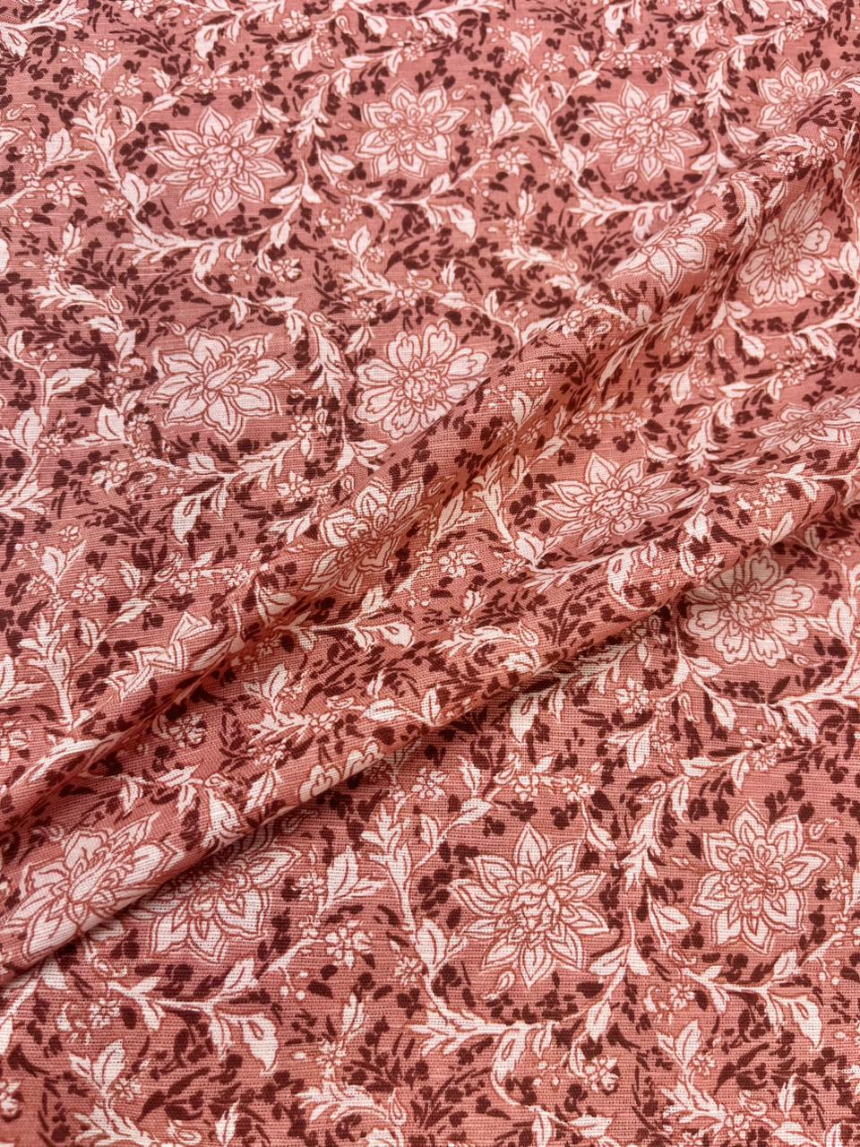 Floral Brown Printed Linen
