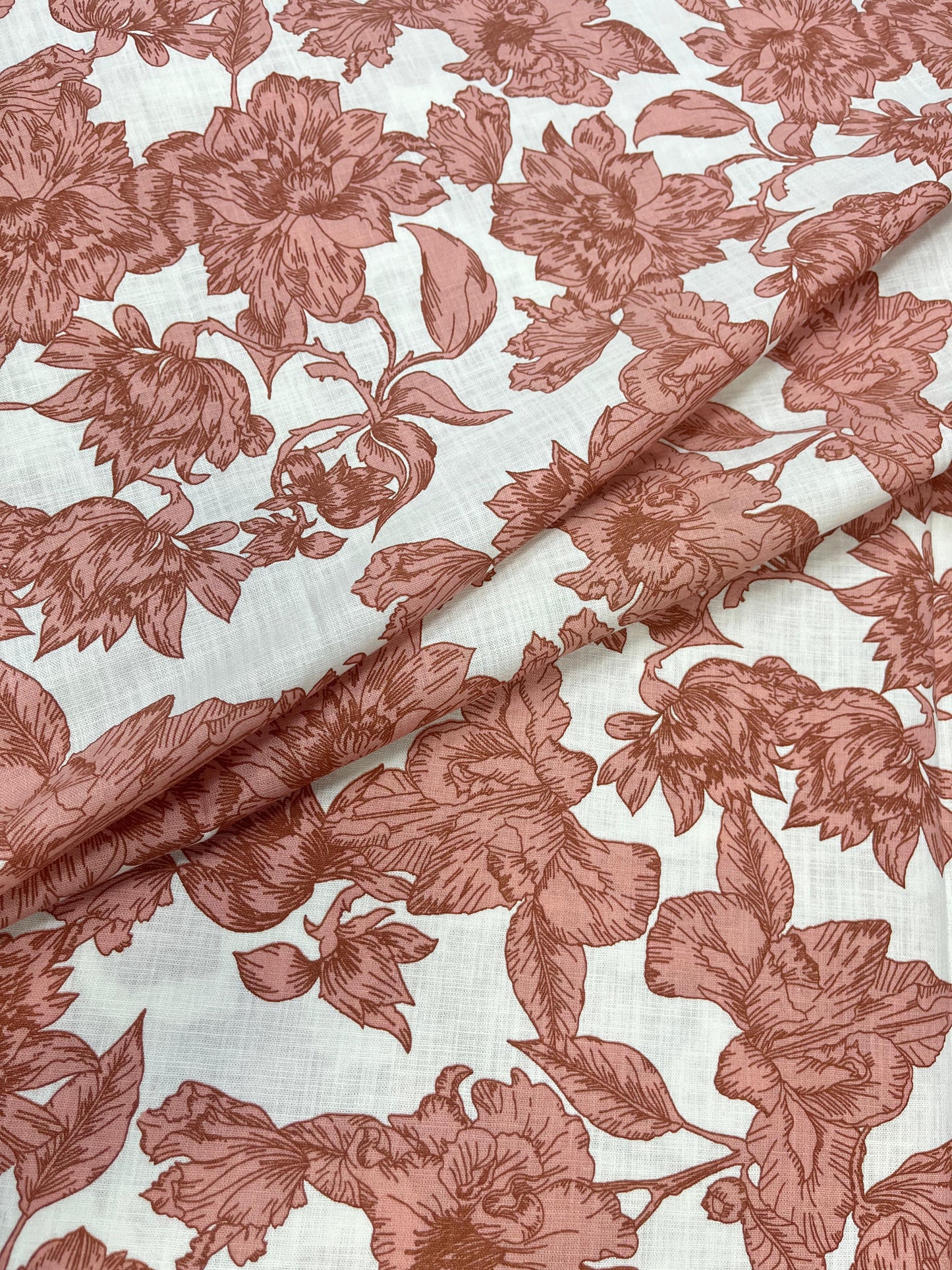 Floral On White Printed Linen