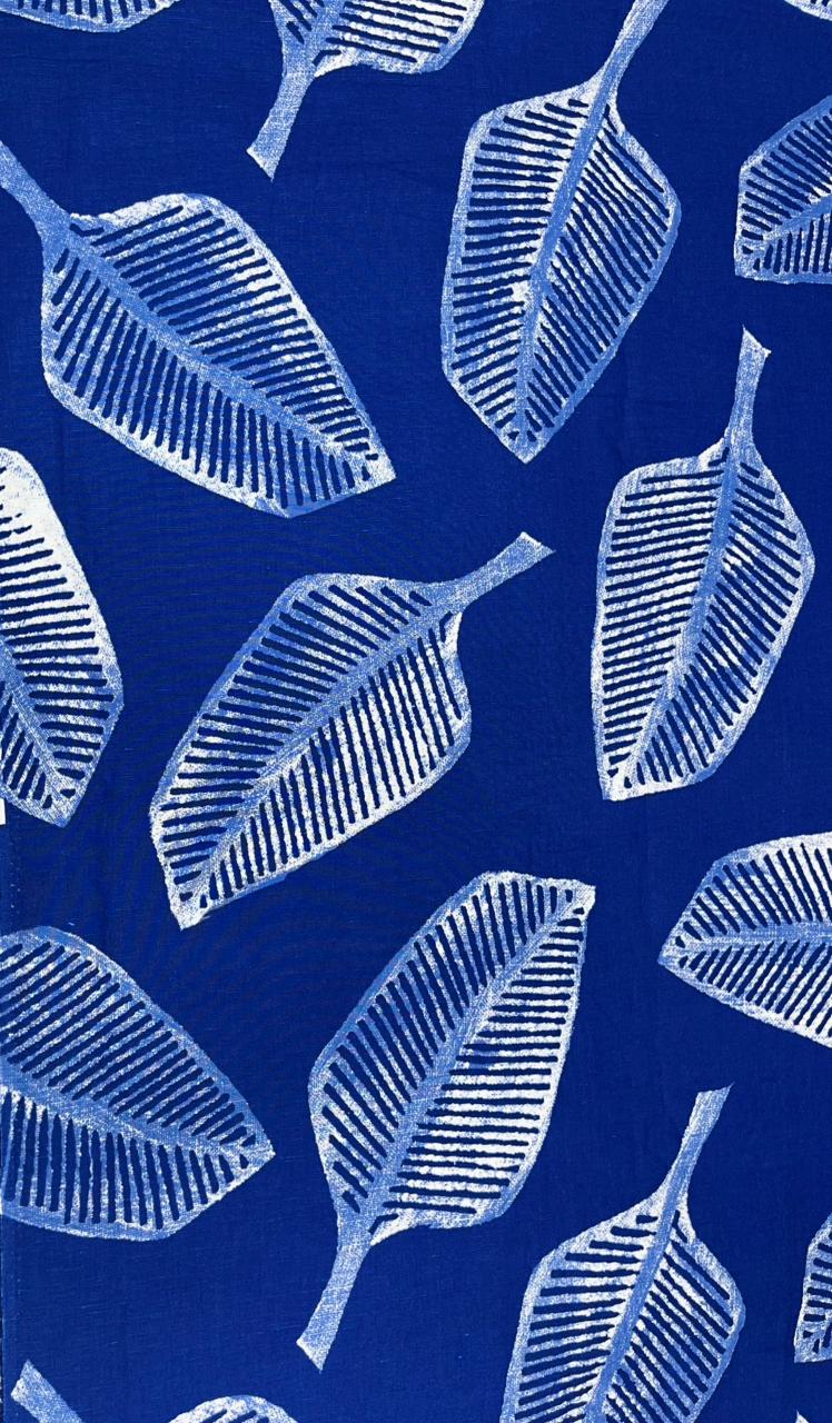 Electric Blue Leafy Printed Linen