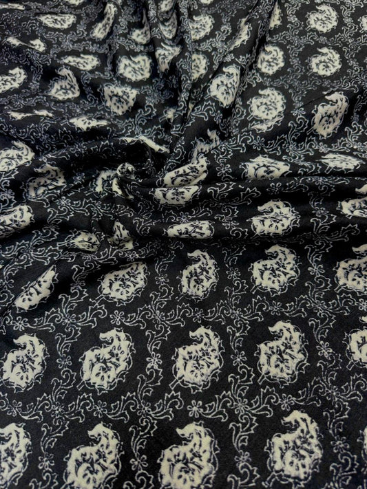 Black Floral Matka Silk Fabric