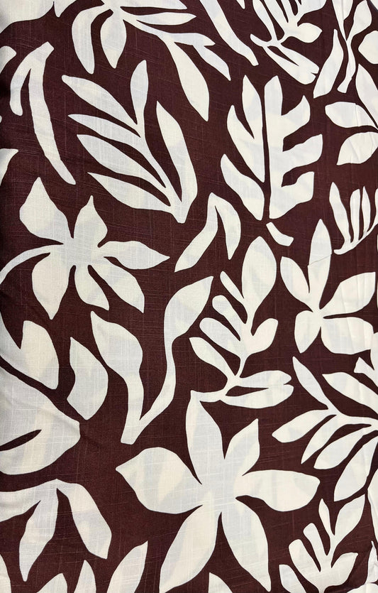 Chocolate Brown Floral Linen Fabric