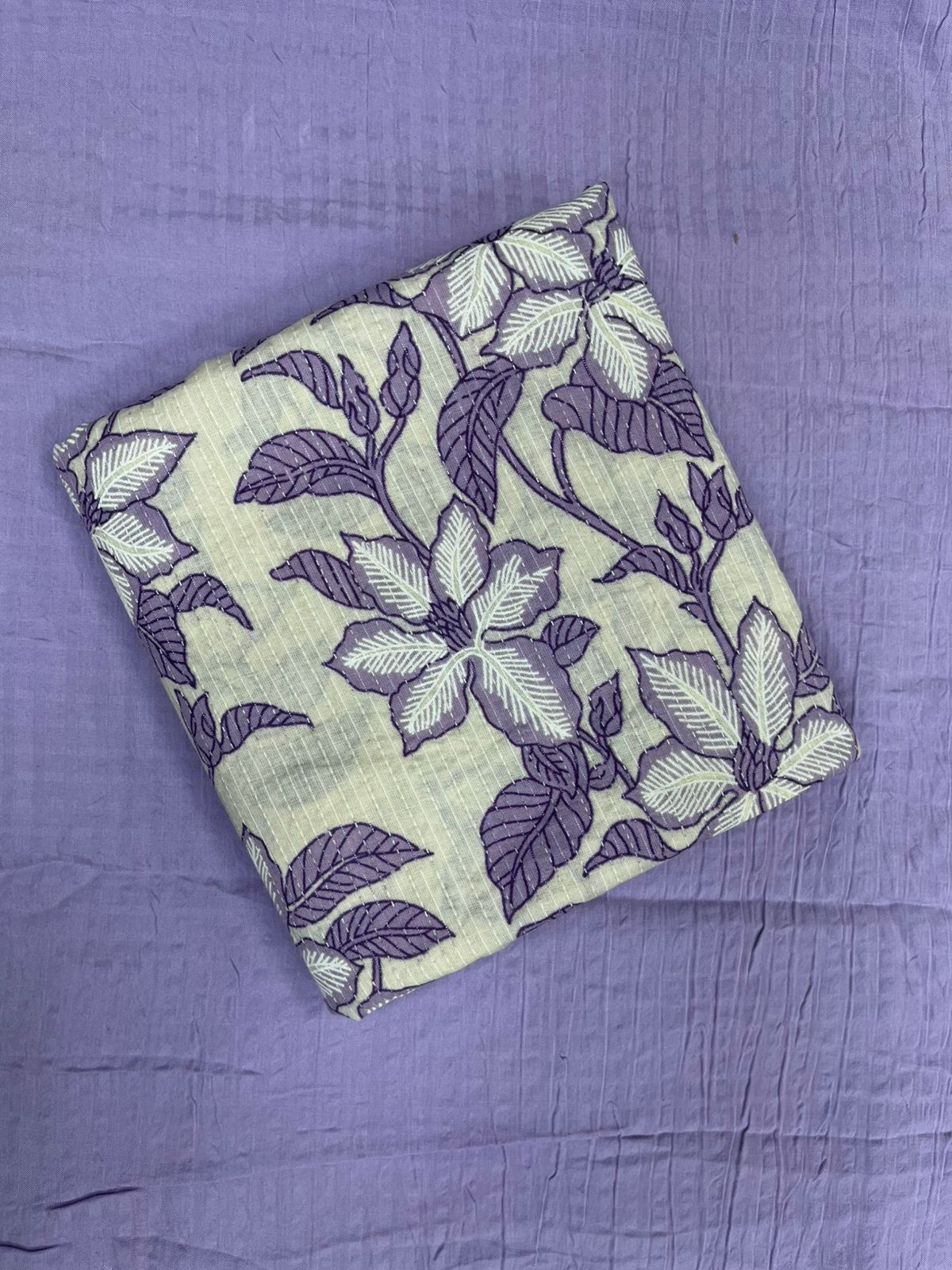 Premium Lilac Floral Cotton Suit Fabric with Self Texture Bottom