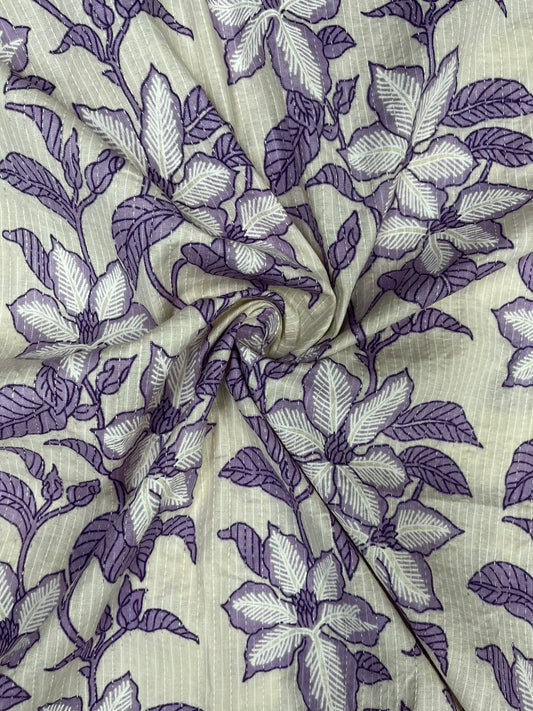 Lavender Floral Kantha Cambric Cotton