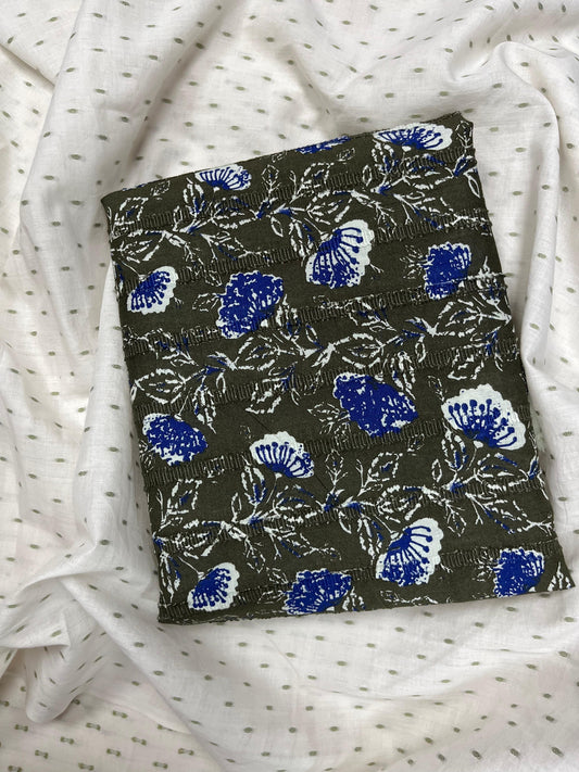 Premium Floral Cotton Suit Set with Textured Plain Bottom