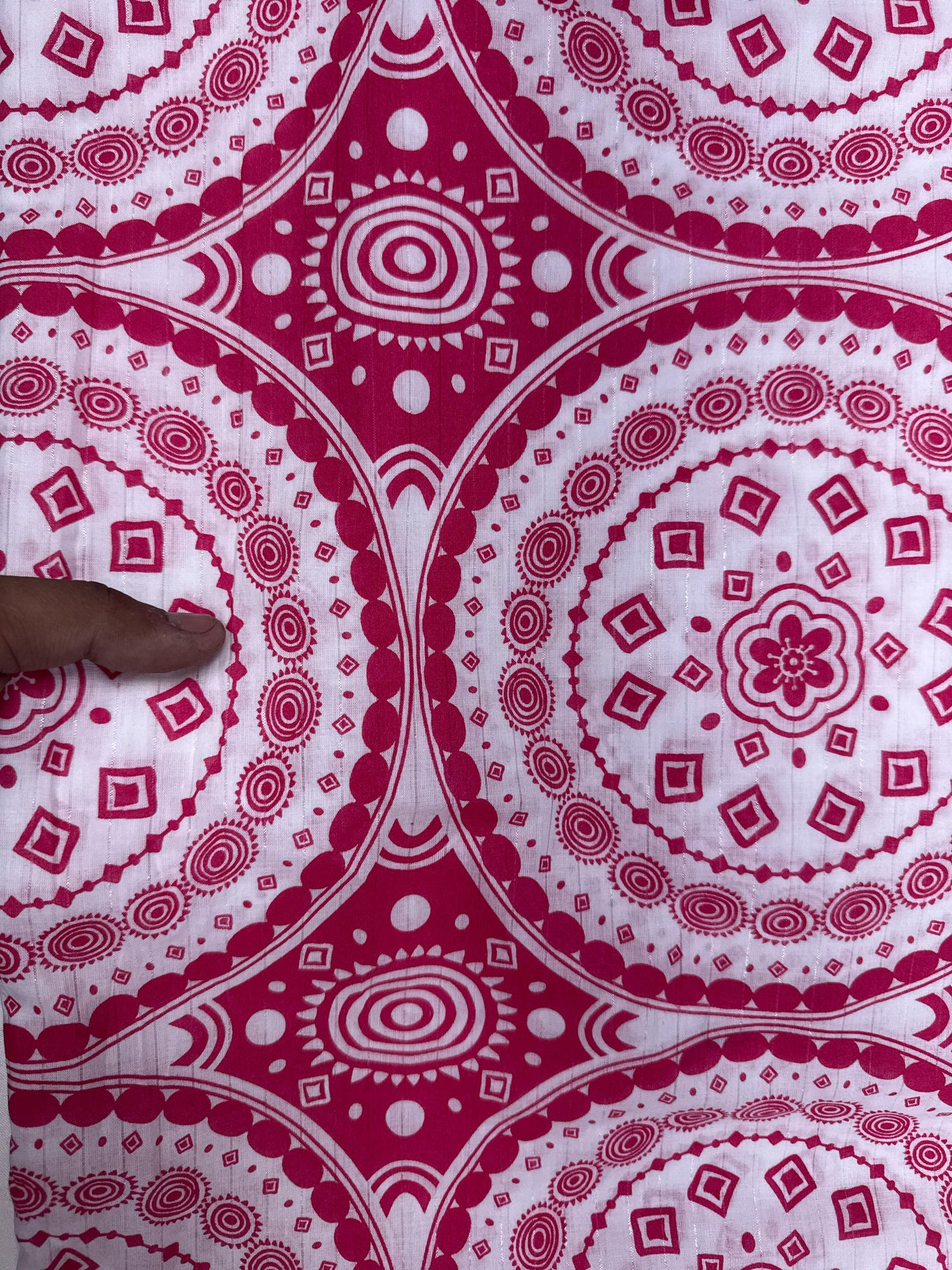 Rani Pink Mandala Print Cotton Suit Set with Chikan Border Bottom