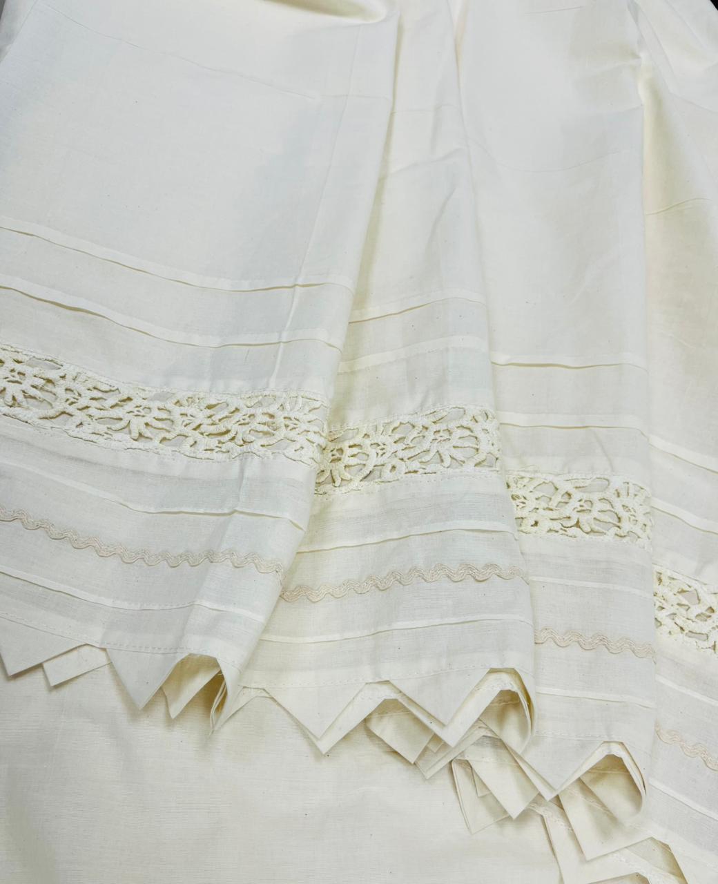 Premium Cotton Fabric with Floral Cutwork Lace & Triangle Border | Designer Co-Ord Set Fabric