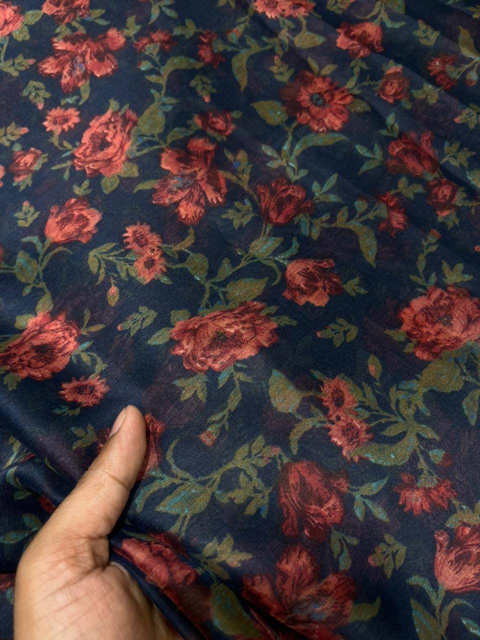 Midnight Rose Floral Chiffon Dupatta – 2.5 Meter