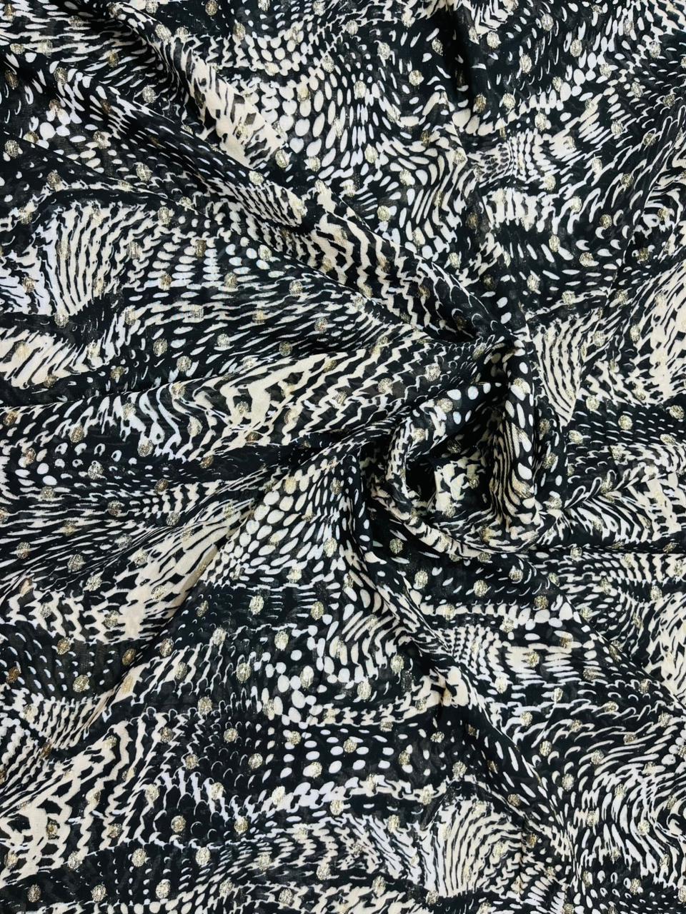 Golden Buta Abstract Viscose Georgette Fabric – 44 Inch Width