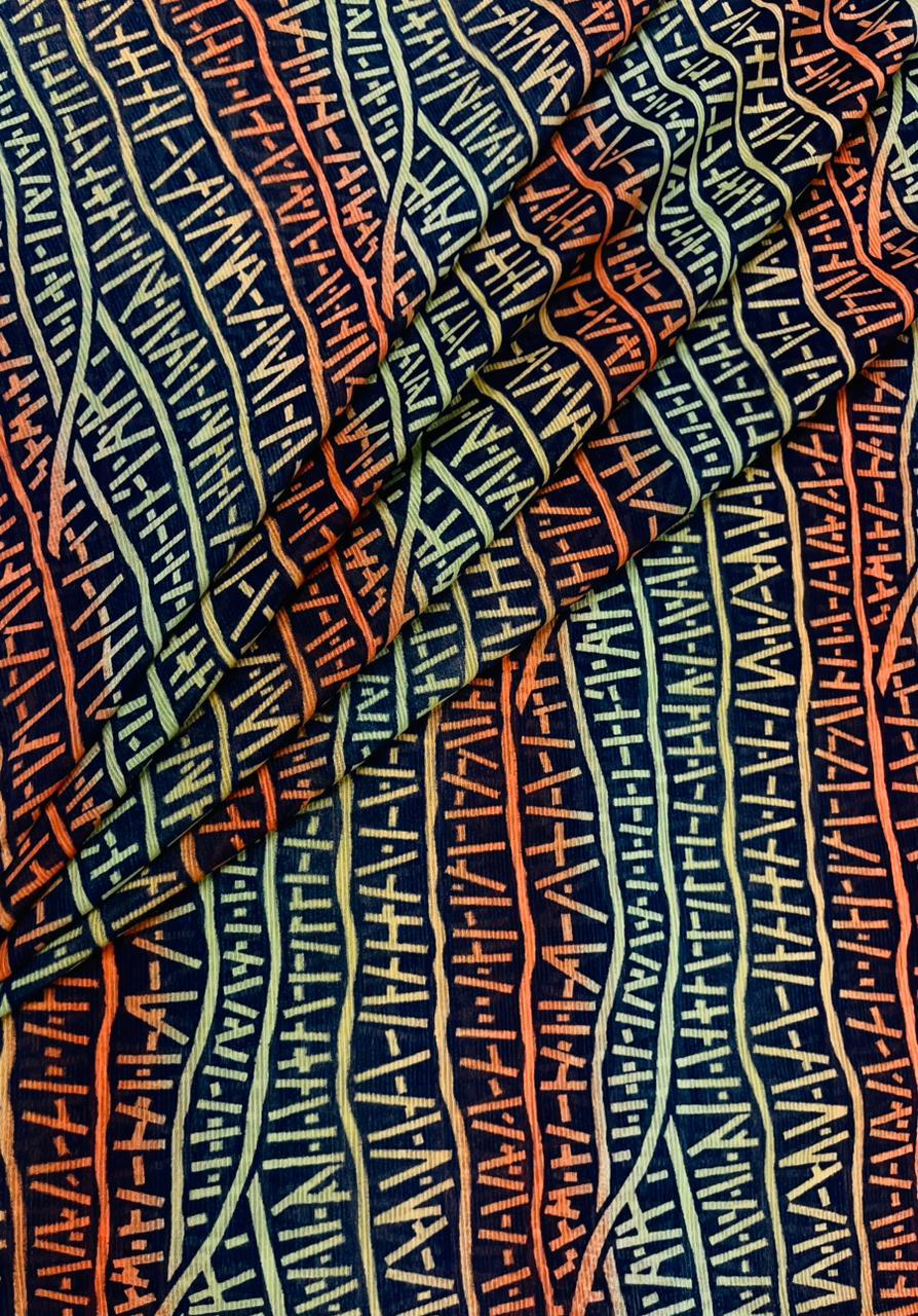 Tribal Stripe Print Chiffon Dupatta – 2.5 Meter
