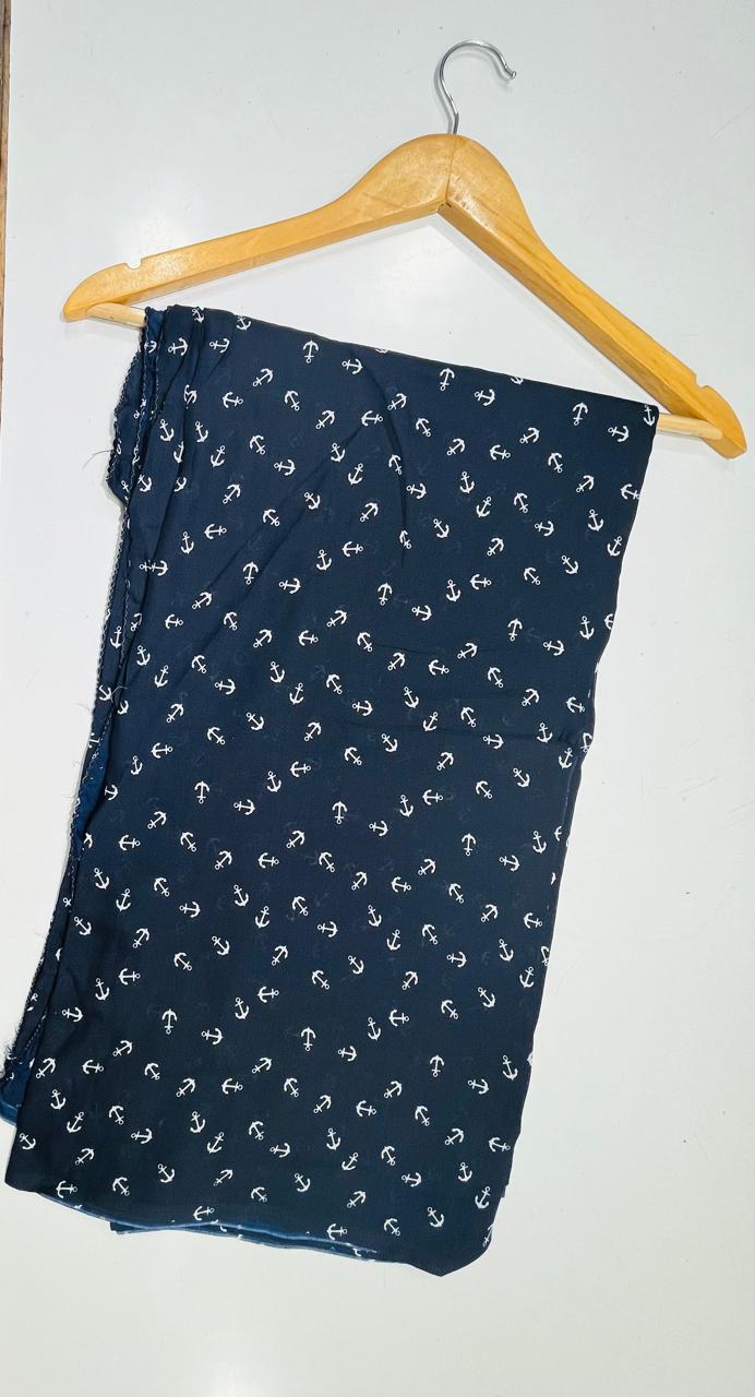 Navy Blue With Anchor Print Poly Cotton Dupatta 2.5 Meter