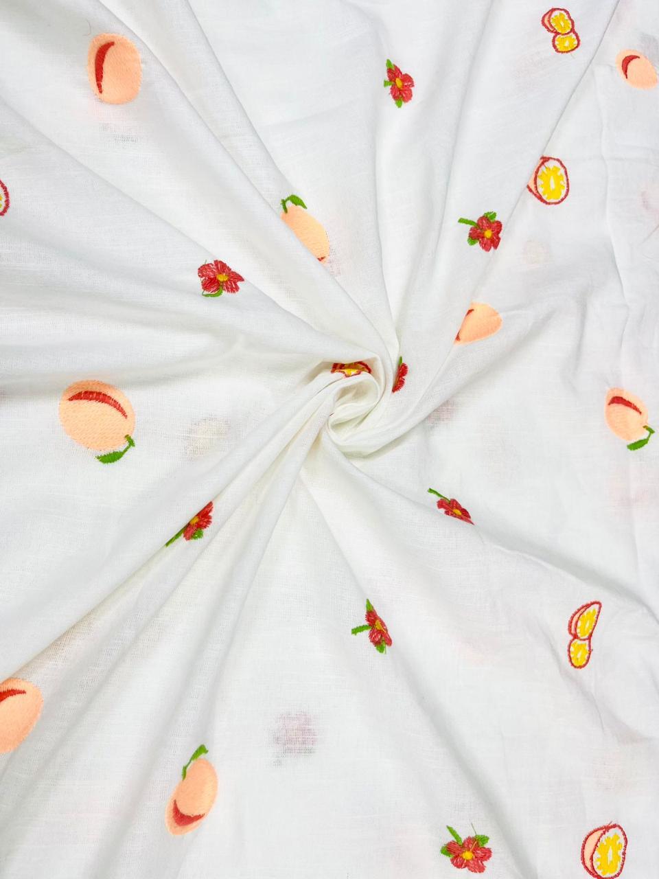 Designer Fruit Embroidery Cotton Linen Designer Schiffli Fabric