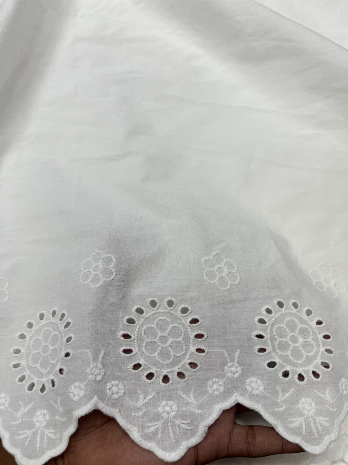 Indigo Blue rinted Cotton Suit Set with White Schiffli Bottom