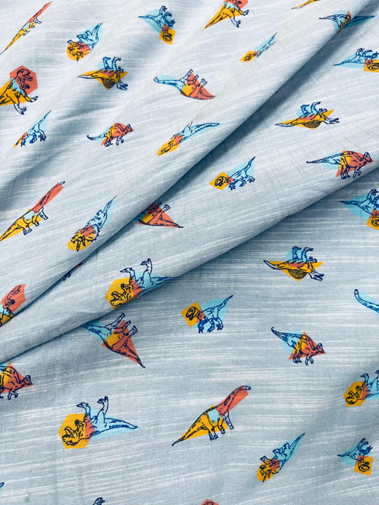 Premium Dinosaur Printed Cotton Denim Fabric 60 Inch Width
