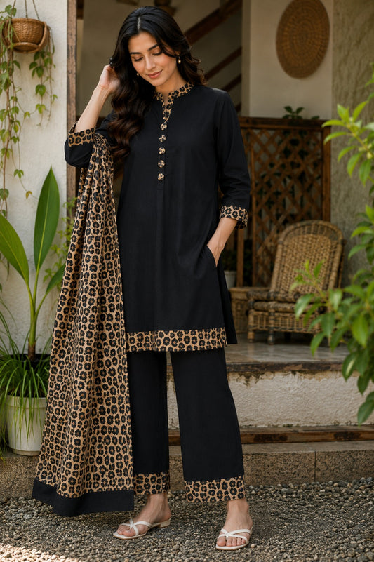 Noir Leopard Semi-Stitched Suit