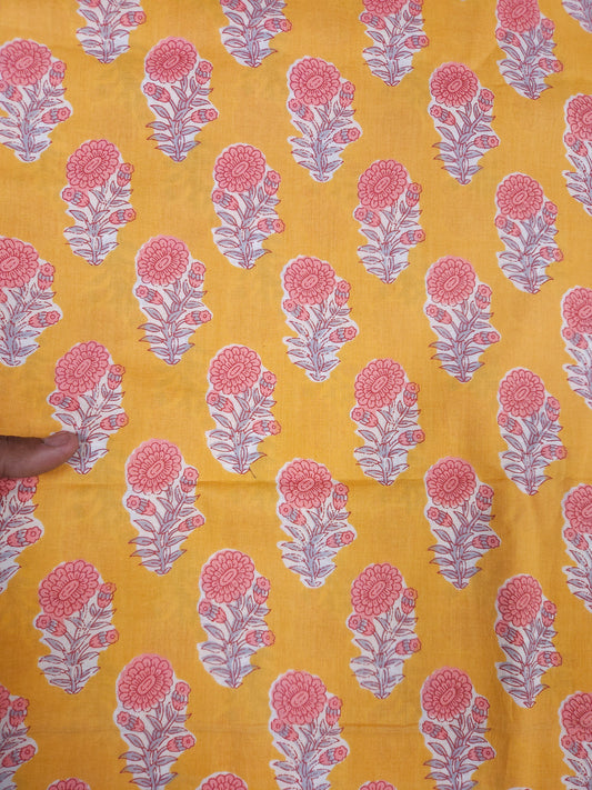 Mustard Blossom Handblock Style Cotton Suit Set