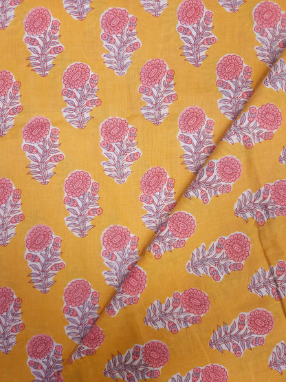 Mustard Blossom Handblock Style Cotton Suit Set