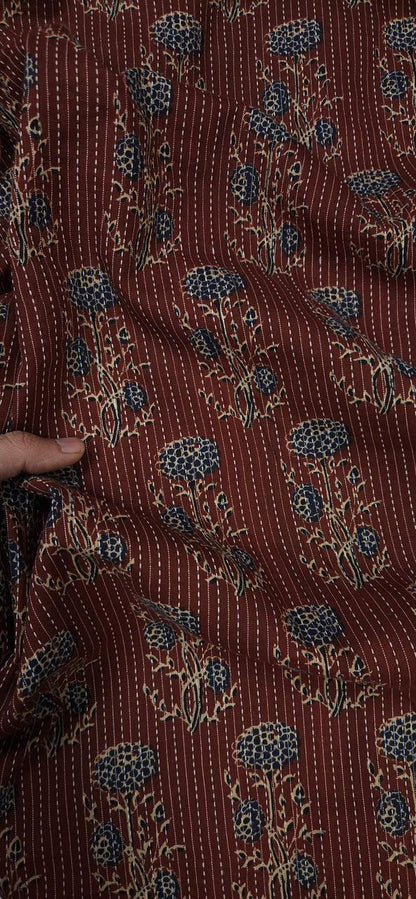 Rust Floral Buta Kantha Cambric Cotton