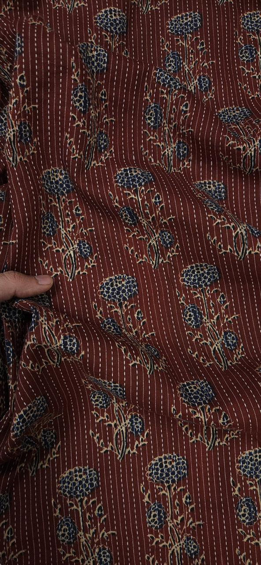 Rust Floral Buta Kantha Cambric Cotton