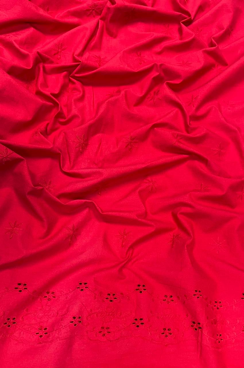 Ruby Red Border Chicken Cotton Fabric