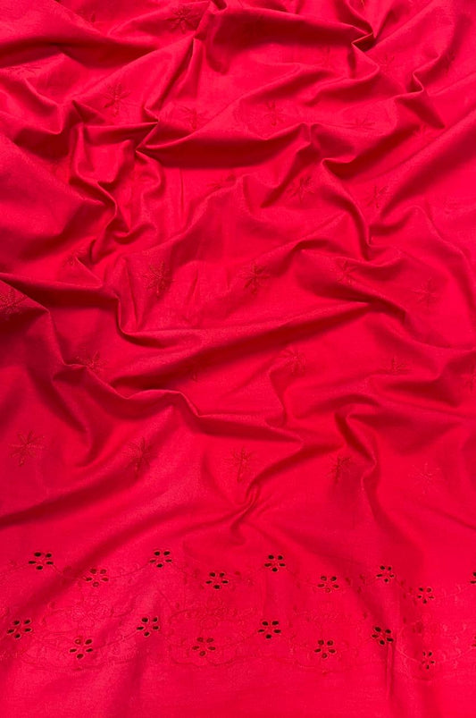 Ruby Red Border Chicken Cotton Fabric
