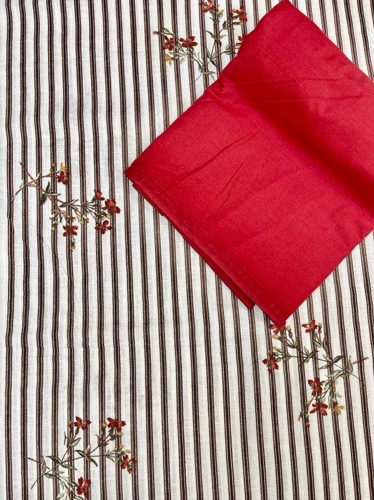 Crimson Vine Striped Cotton Suit Set