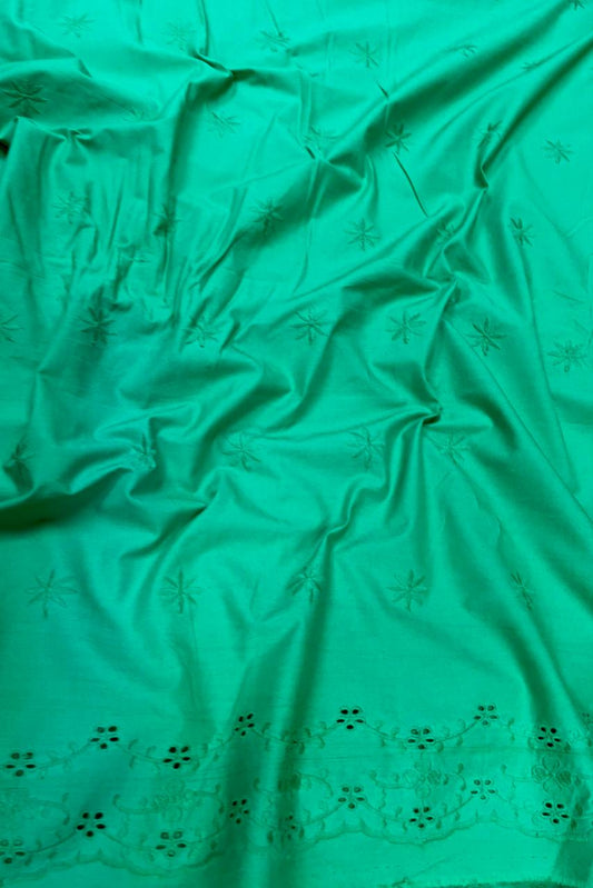 Aqua Green Border Chicken Cotton Fabric