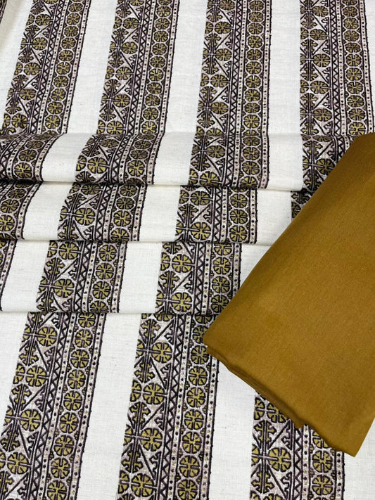 Ivory Ethnic Stripe Cotton Suit Set