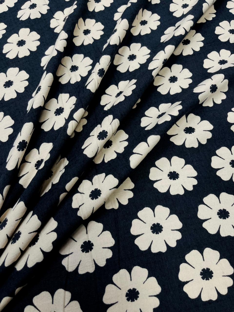 Midnight Daisy Floral Pure Cotton Fabric
