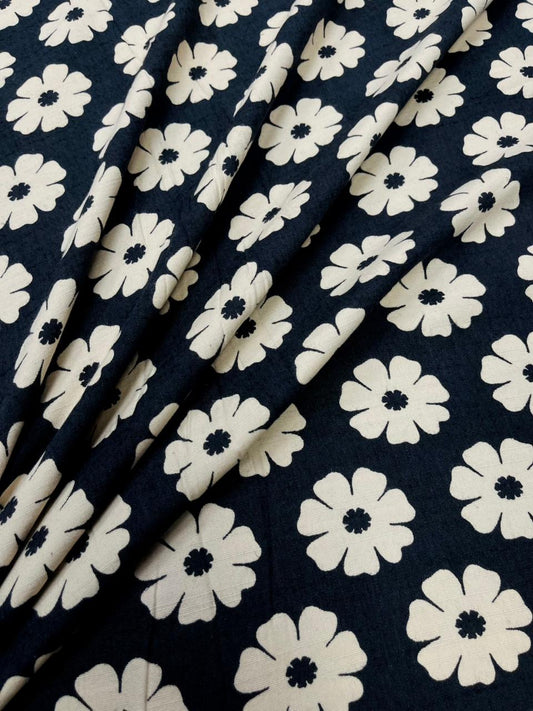 Midnight Daisy Floral Pure Cotton Fabric