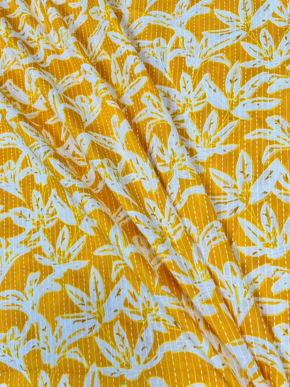 Mustard Floral Kantha Cambric Cotton