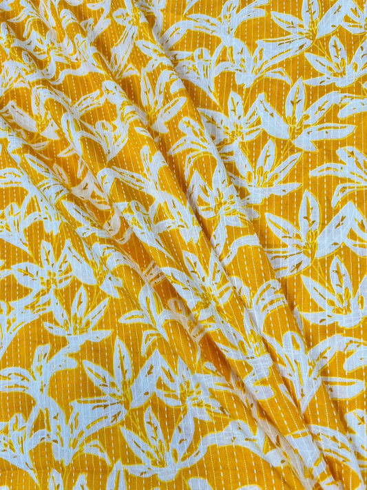 Mustard Floral Kantha Cambric Cotton