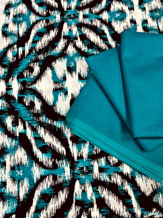 Teal Abstract Leaf Cotton Suit Set