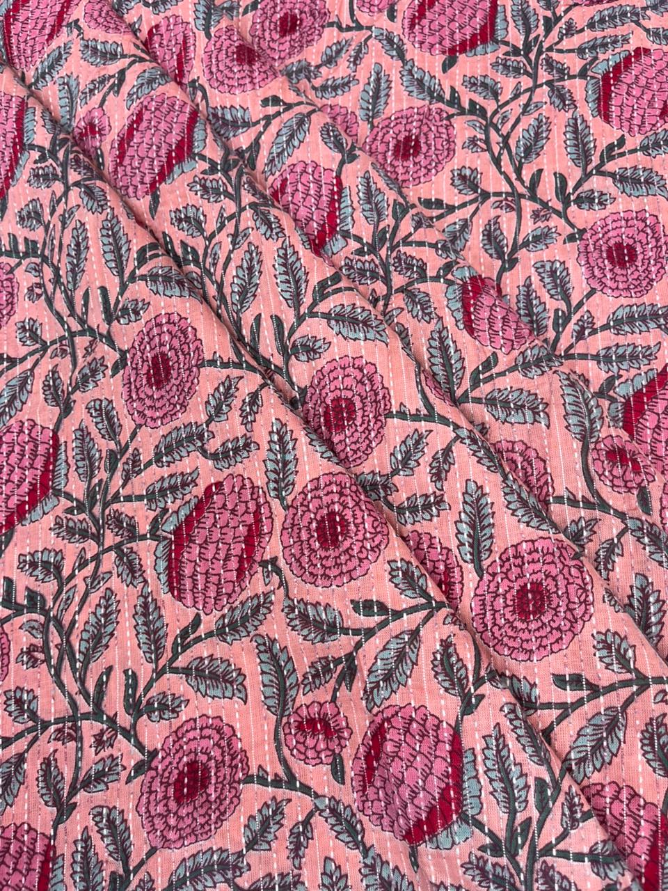 Peach Rose Garden Kantha Cambric Cotton