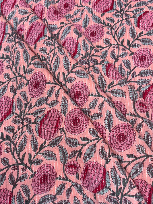 Peach Rose Garden Kantha Cambric Cotton