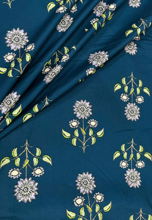 Teal Vatika Floral Pure Cotton Fabric