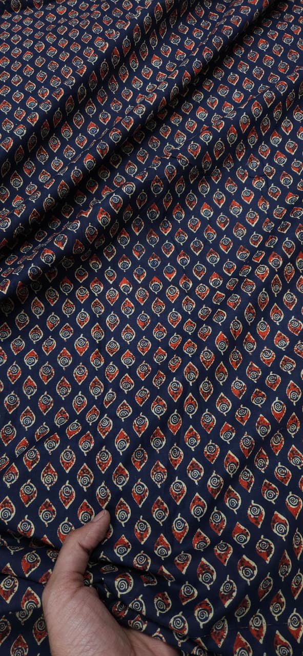 Navy Blue Booti Print Pure Cotton Fabric
