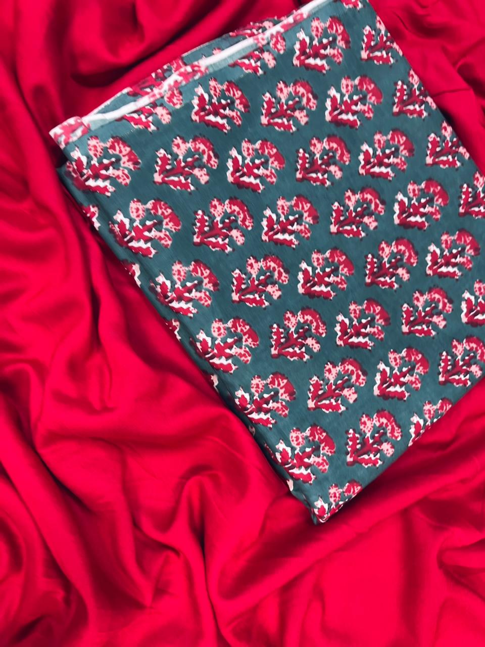 Crimson Buta Teal Cotton Suit Set