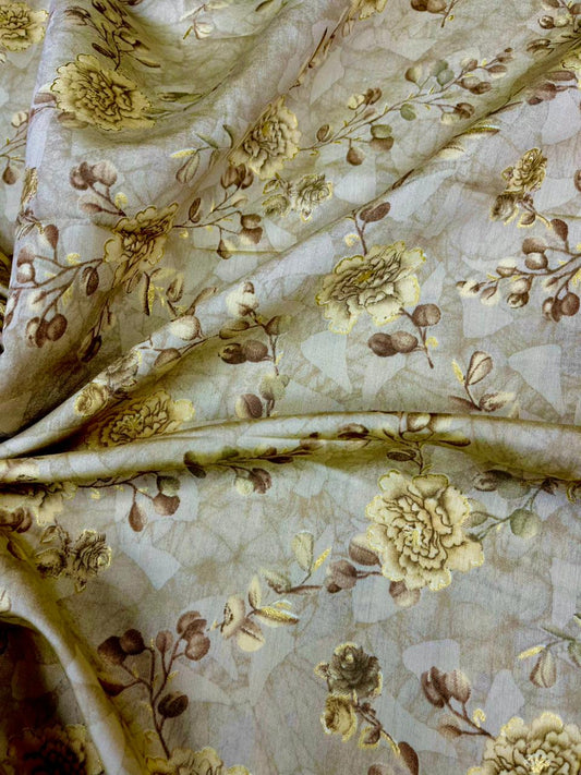 Cream Floral Muslin Fabric