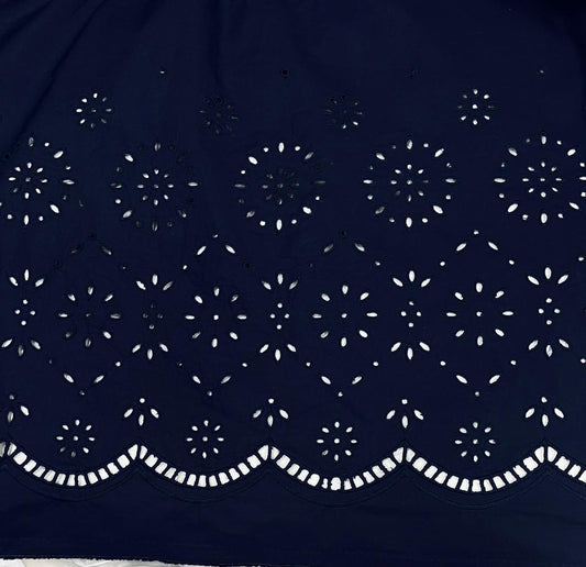Midnight Blue Border Chicken Cotton Fabric