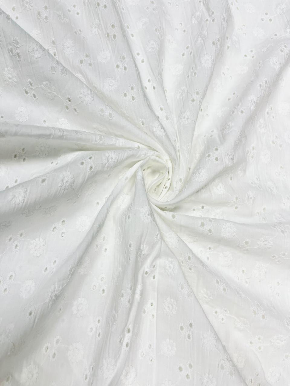 Premium White Floral Hakoba Schiffli Cotton Fabric