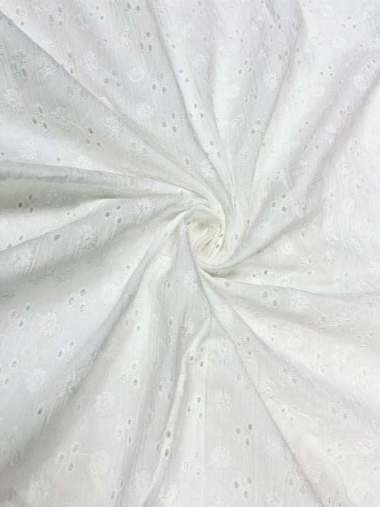 Premium White Floral Hakoba Schiffli Cotton Fabric