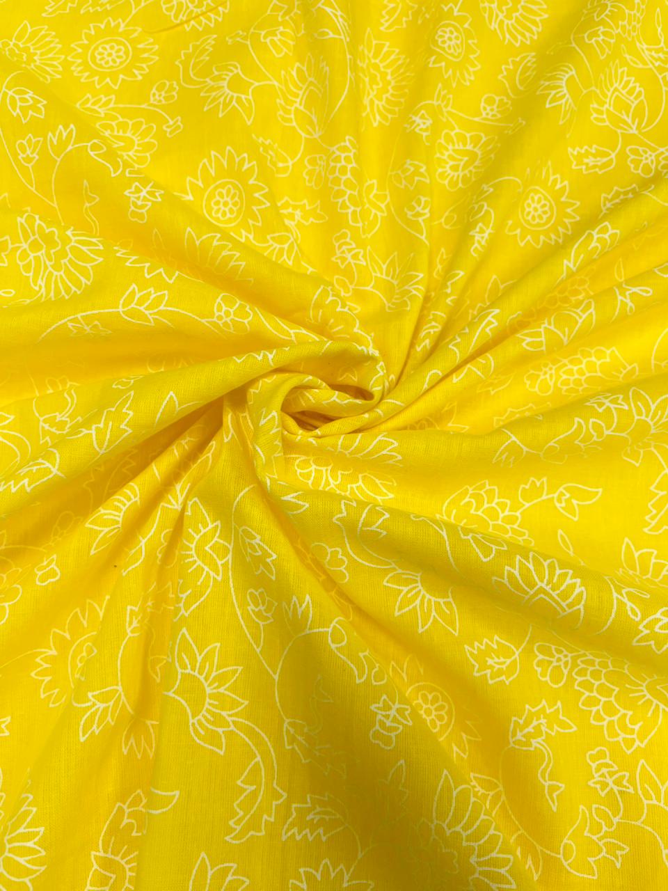 Lemon Yellow Sketch Print Cambric Cotton