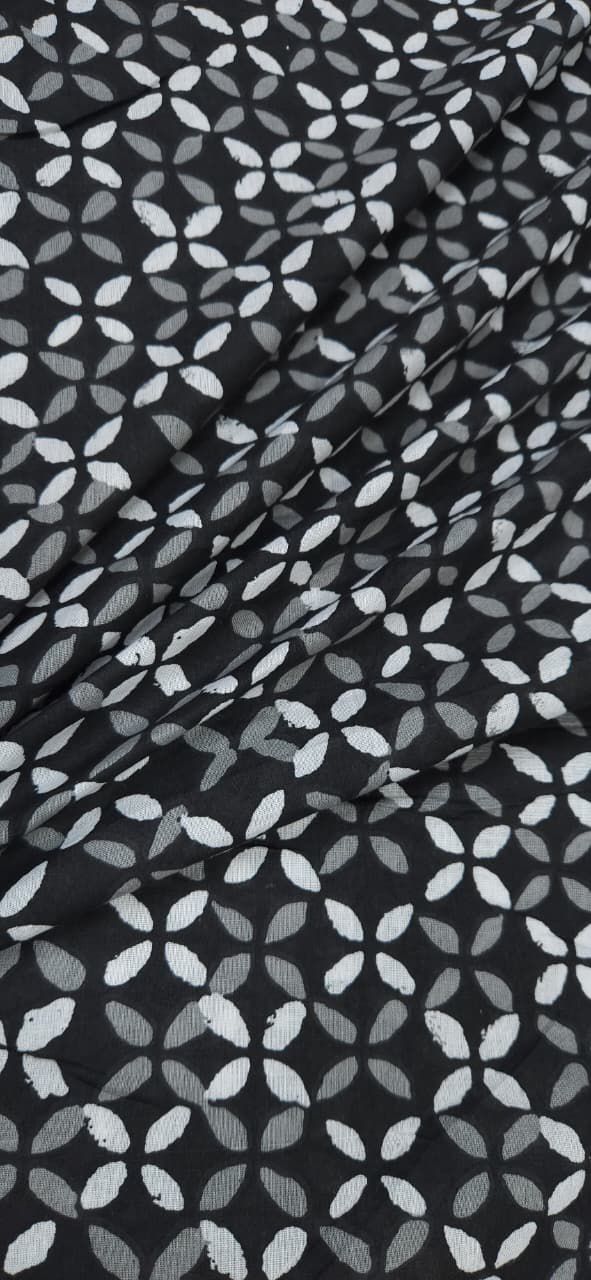 Monochrome Leaf Pattern Cotton Fabric