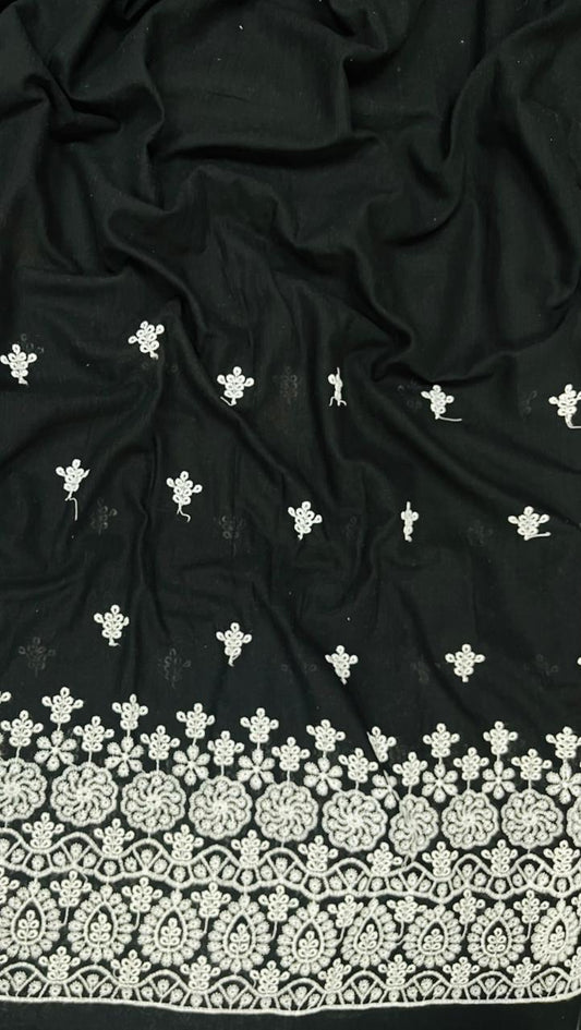 Black Booti Border Chicken Cotton Fabric