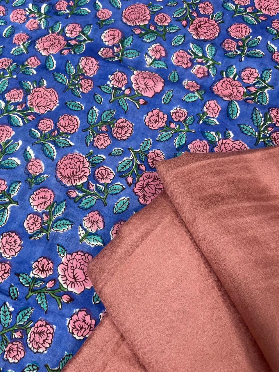 Royal Blue Rose Garden Cotton Suit Set